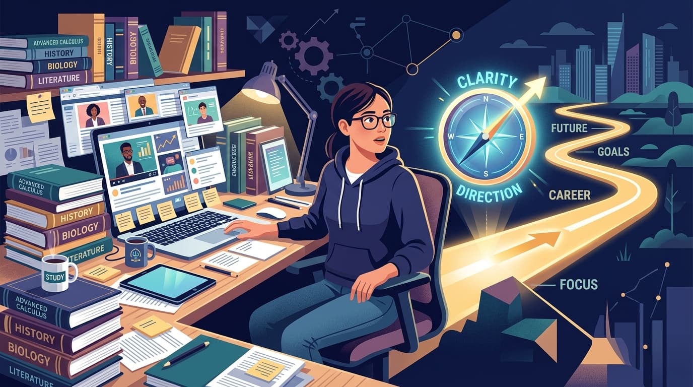 A student finding clarity and direction amidst an abundance of study materials